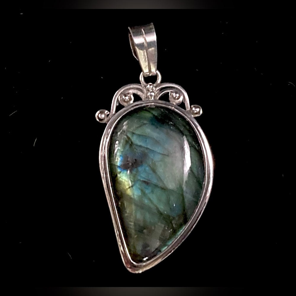 Large Vintage Labradorite Rare Blue Flash Spectrolite 925 Gemstone Pendant - Picture 12 of 13
